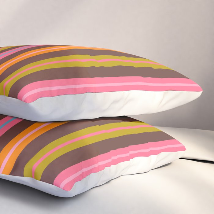 Eclectic Double Stripes Colorful Vertical Pattern with Brown Pillow Sham Gallery Image 3