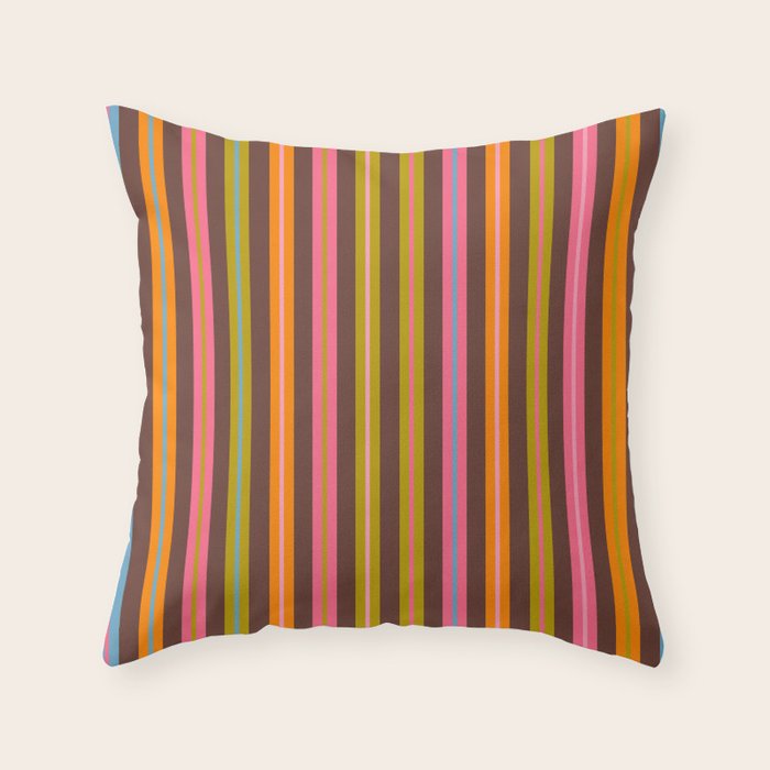 Eclectic Double Stripes Colorful Vertical Pattern with Brown Throw Pillow Gallery Image 6