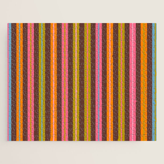 Eclectic Double Stripes Colorful Vertical Pattern with Brown Jigsaw Puzzle Gallery Image 1