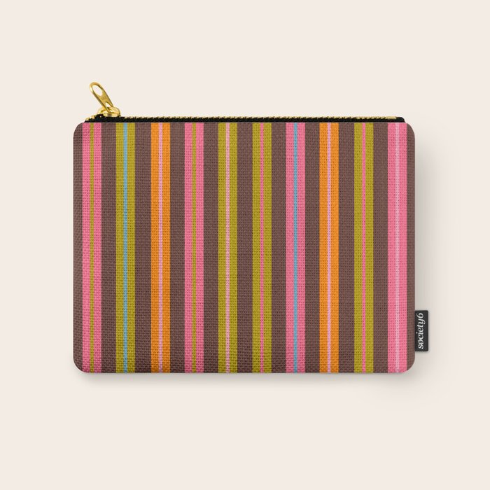 Eclectic Double Stripes Colorful Vertical Pattern with Brown Carry All Pouch Gallery Image 1