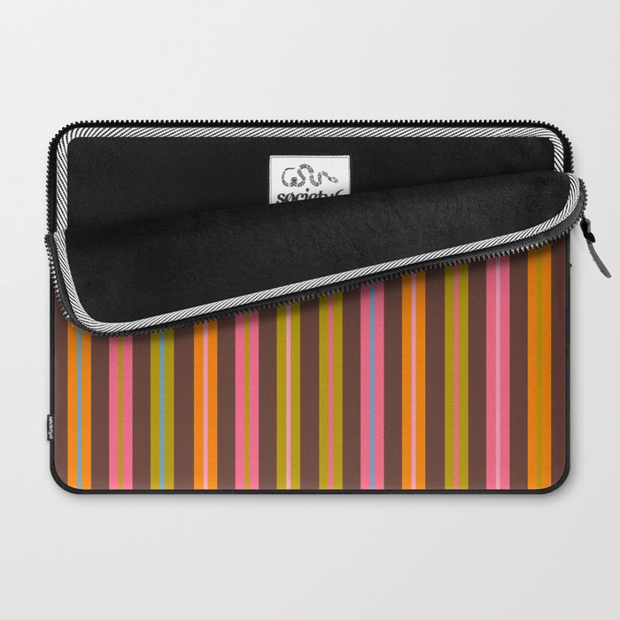 Eclectic Double Stripes Colorful Vertical Pattern with Brown Laptop Sleeve Gallery Image 2