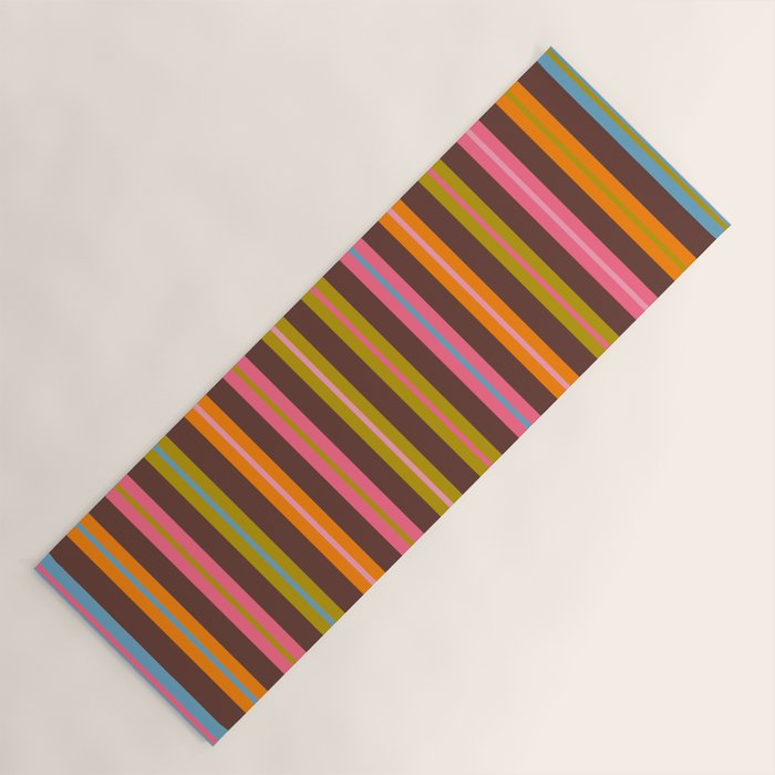 Eclectic Double Stripes Colorful Vertical Pattern with Brown Yoga Mat Gallery Image 1