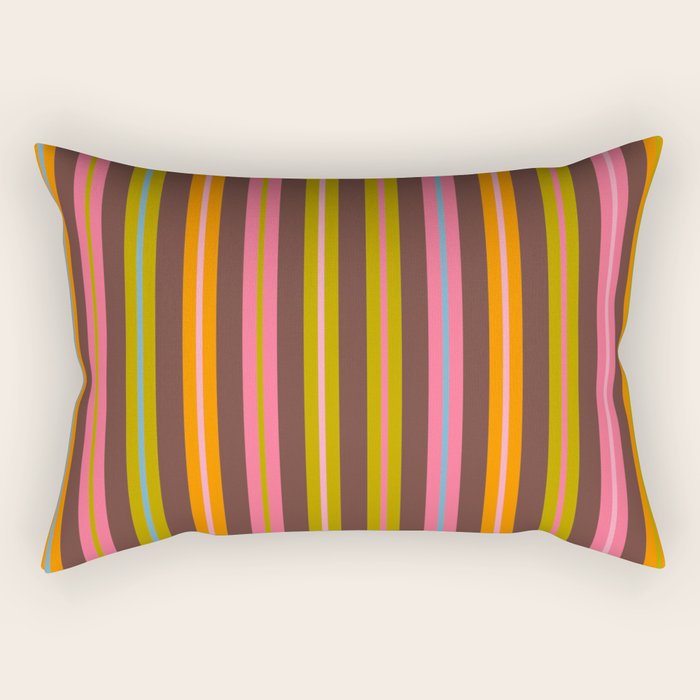 Eclectic Double Stripes Colorful Vertical Pattern with Brown Rectangular Pillow Gallery Image 1