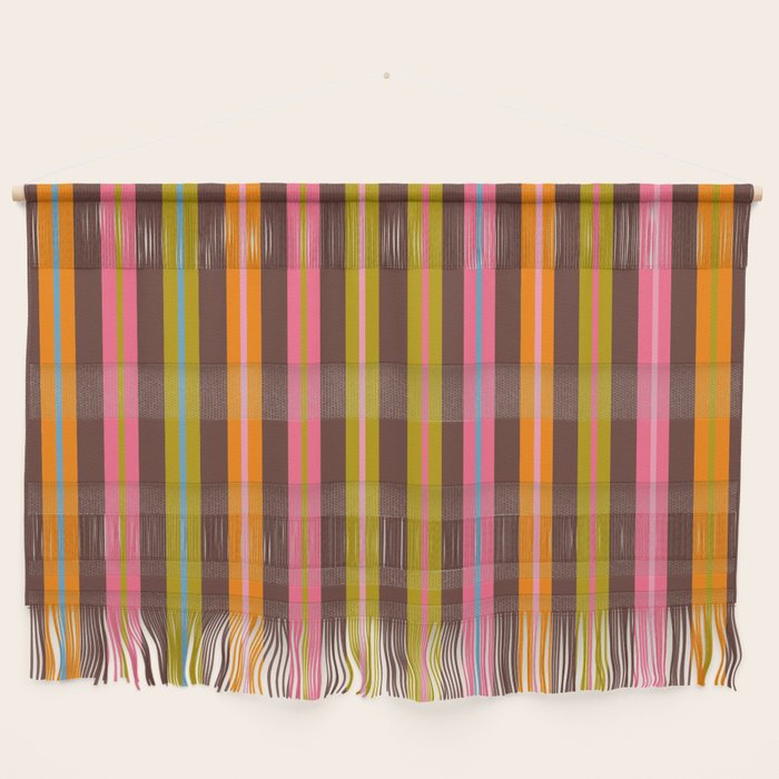Eclectic Double Stripes Colorful Vertical Pattern with Brown Wall Hanging Gallery Image 1
