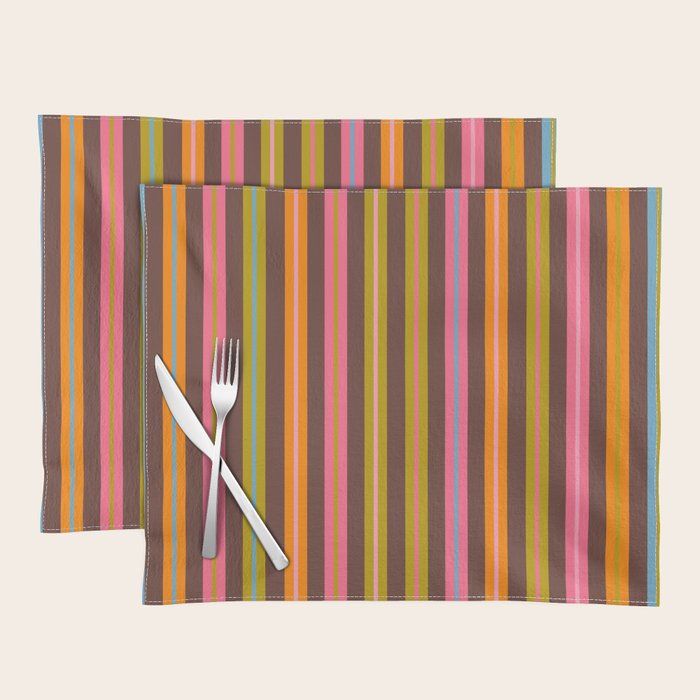 Eclectic Double Stripes Colorful Vertical Pattern with Brown Placemat Gallery Image 1
