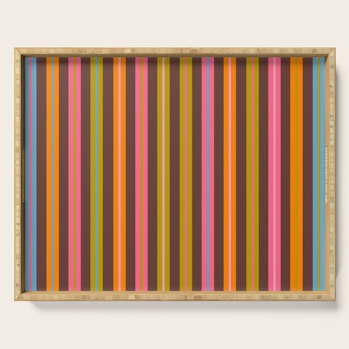 Eclectic Double Stripes Colorful Vertical Pattern with Brown Serving Tray Gallery Image 1