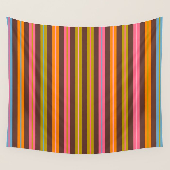 Eclectic Double Stripes Colorful Vertical Pattern with Brown Wall Tapestry Gallery Image 4