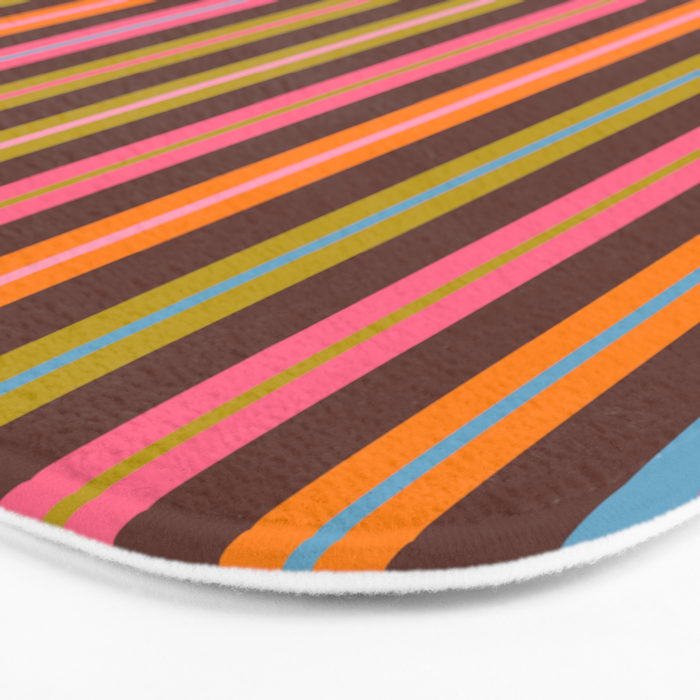 Eclectic Double Stripes Colorful Vertical Pattern with Brown Bath Mat Gallery Image 3