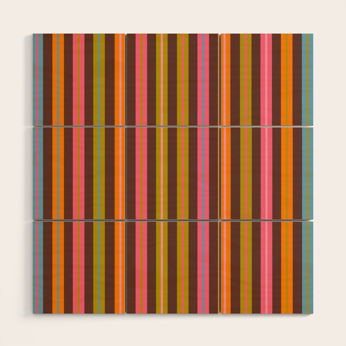 Eclectic Double Stripes Colorful Vertical Pattern with Brown Wood Wall Art Gallery Image 1