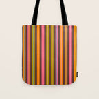 Eclectic Double Stripes Colorful Vertical Pattern with Brown Tote Bag Gallery Image 1