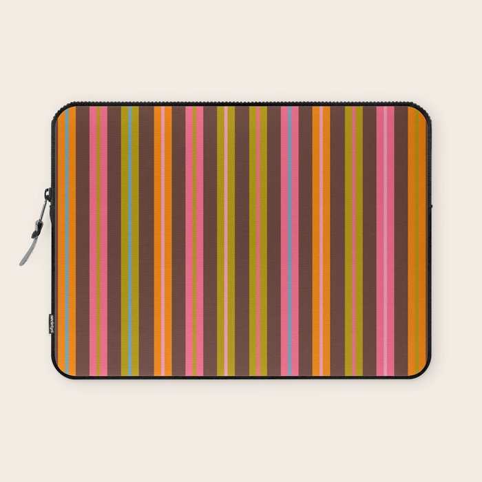 Eclectic Double Stripes Colorful Vertical Pattern with Brown Laptop Sleeve Gallery Image 1