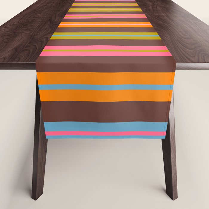 Eclectic Double Stripes Colorful Vertical Pattern with Brown Table Runner Gallery Image 1