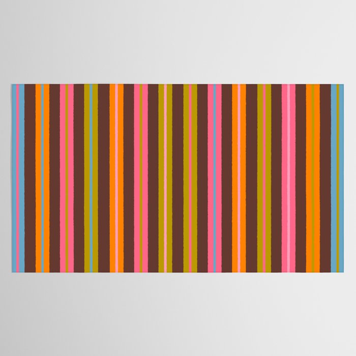 Eclectic Double Stripes Colorful Vertical Pattern with Brown Tablecloth Gallery Image 2