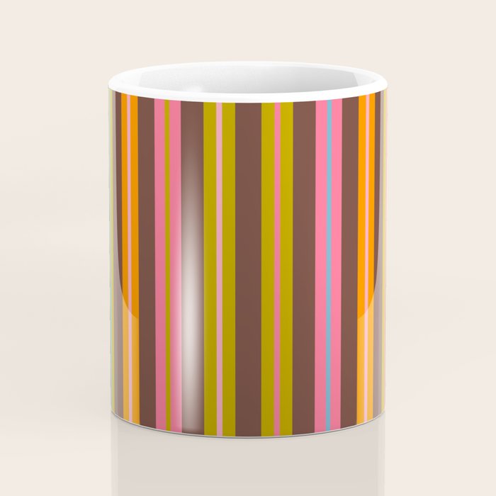 Eclectic Double Stripes Colorful Vertical Pattern with Brown Coffee Mug Gallery Image 4