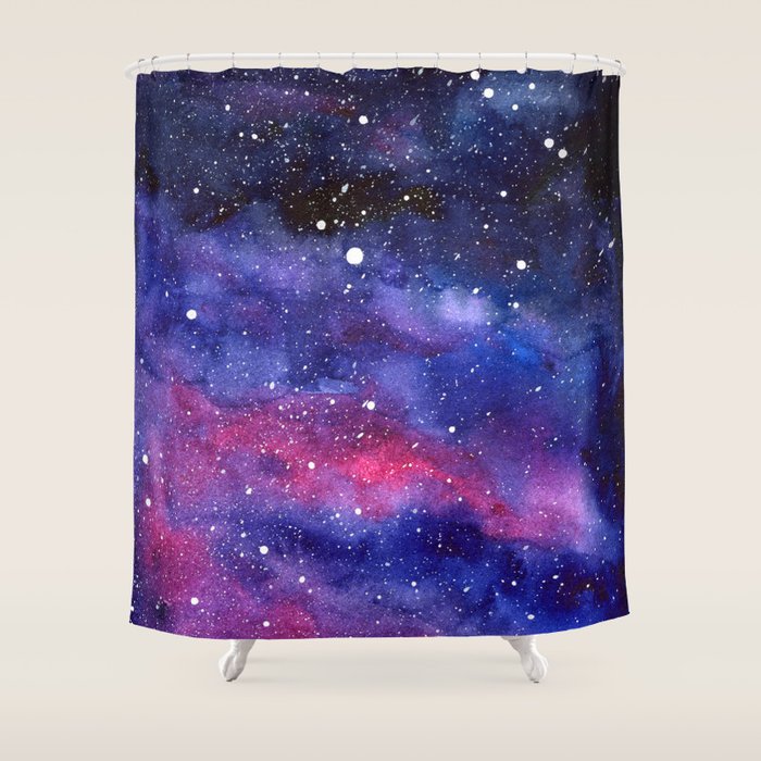 Nebula Galaxy Watercolor Space Sky Shower Curtain Gallery Image 1