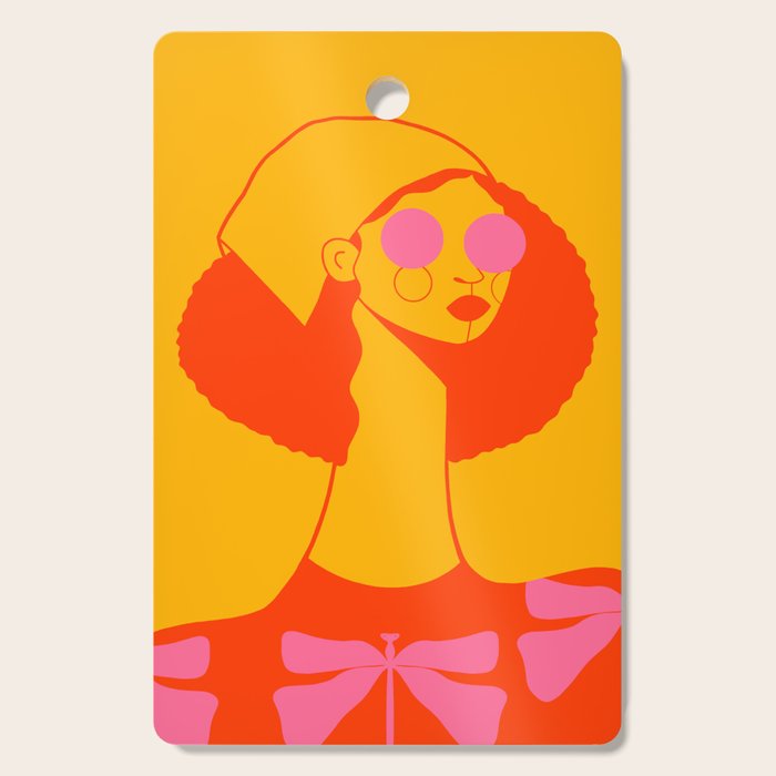 Bold and Bright - Afro Woman Portrait in Hot Pink and Orange Cutting Board Gallery Image 1