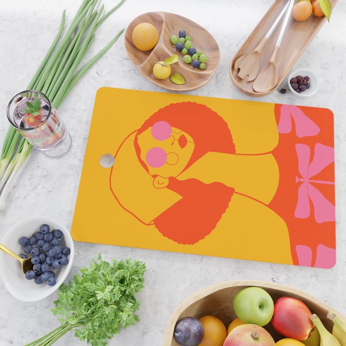 Bold and Bright - Afro Woman Portrait in Hot Pink and Orange Cutting Board Gallery Image 2