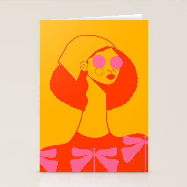 Bold and Bright - Afro Woman Portrait in Hot Pink and Orange Stationery Card Gallery Image 1
