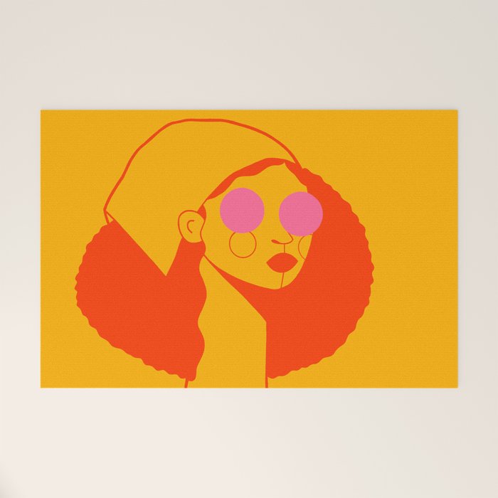 Bold and Bright - Afro Woman Portrait in Hot Pink and Orange Welcome Mat Gallery Image 1
