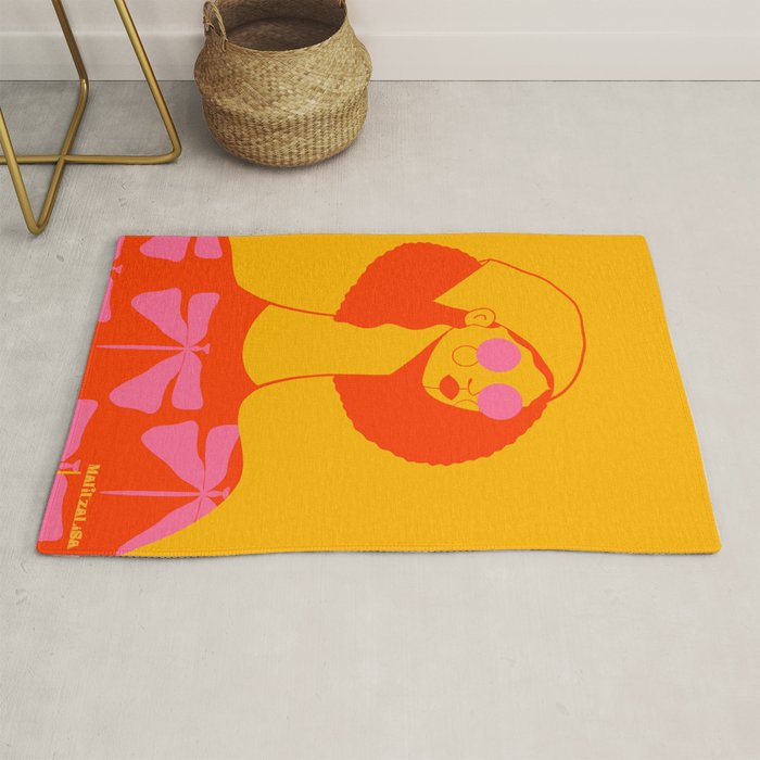 Bold and Bright - Afro Woman Portrait in Hot Pink and Orange Rug Gallery Image 1