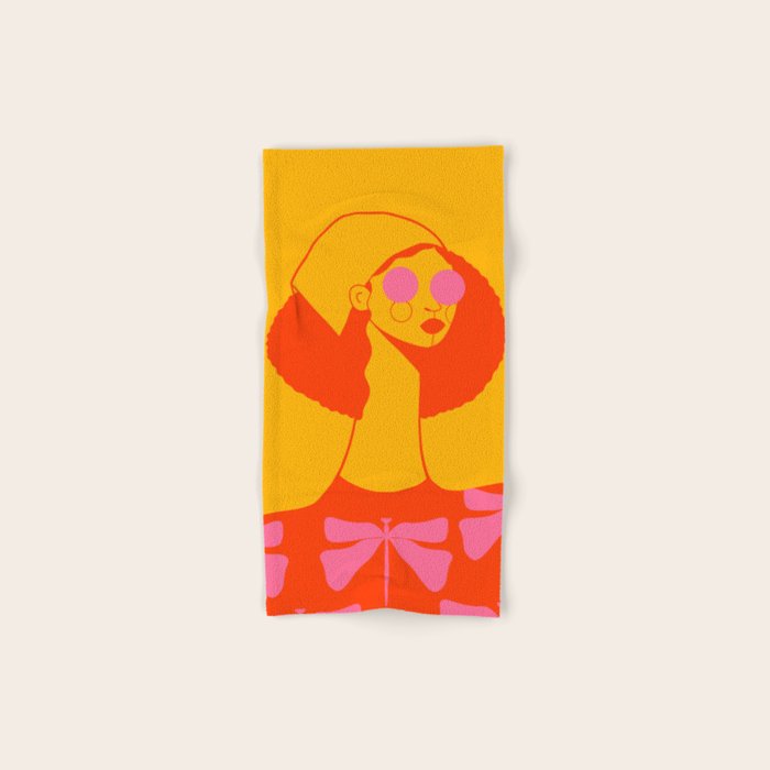 Bold and Bright - Afro Woman Portrait in Hot Pink and Orange Bath Towel Gallery Image 1