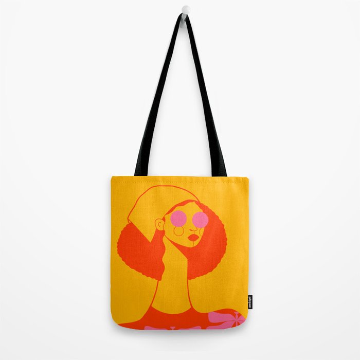 Bold and Bright - Afro Woman Portrait in Hot Pink and Orange Tote Bag Gallery Image 2