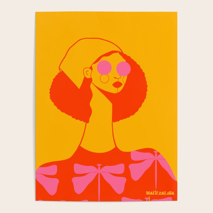 Bold and Bright - Afro Woman Portrait in Hot Pink and Orange Poster Gallery Image 4