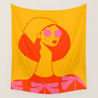 Bold and Bright - Afro Woman Portrait in Hot Pink and Orange Wall Tapestry Gallery Image 4