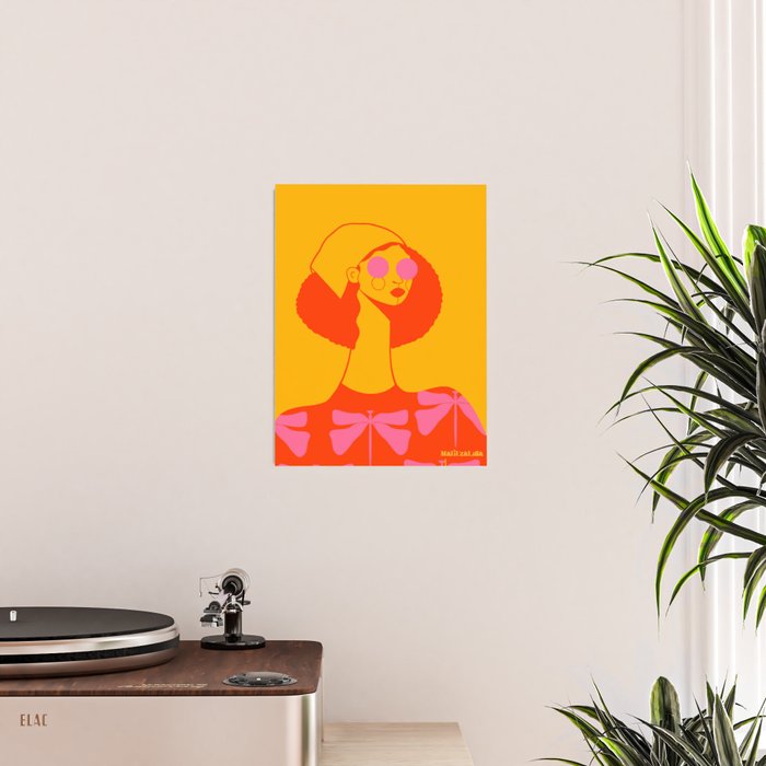Bold and Bright - Afro Woman Portrait in Hot Pink and Orange Poster Gallery Image 2