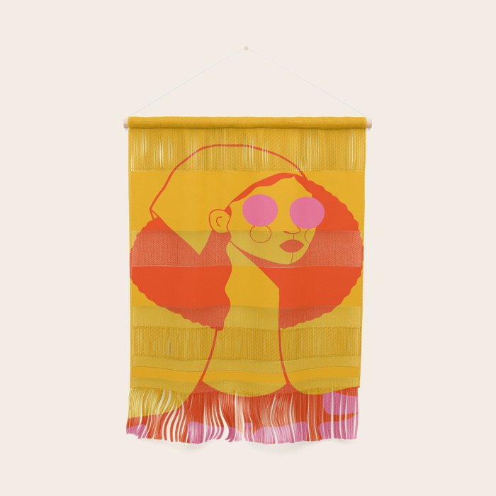 Bold and Bright - Afro Woman Portrait in Hot Pink and Orange Wall Hanging Gallery Image 1