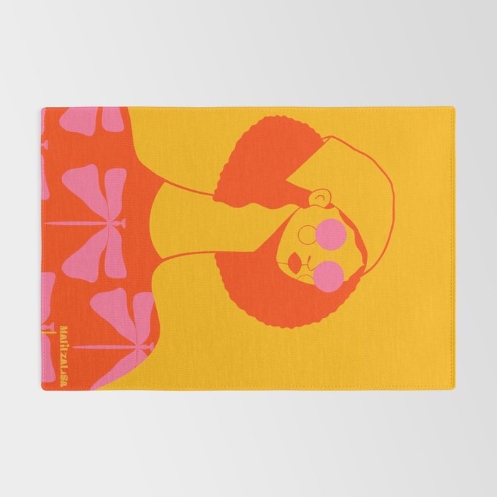 Bold and Bright - Afro Woman Portrait in Hot Pink and Orange Rug Gallery Image 2