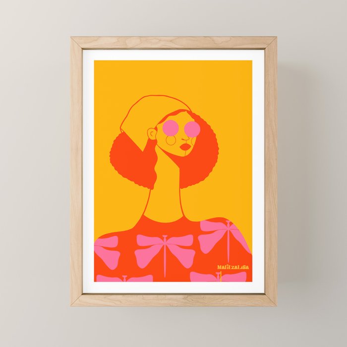 Bold and Bright - Afro Woman Portrait in Hot Pink and Orange Mini Art Print Gallery Image 1