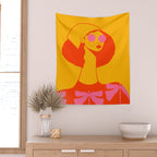 Bold and Bright - Afro Woman Portrait in Hot Pink and Orange Wall Tapestry Gallery Image 2