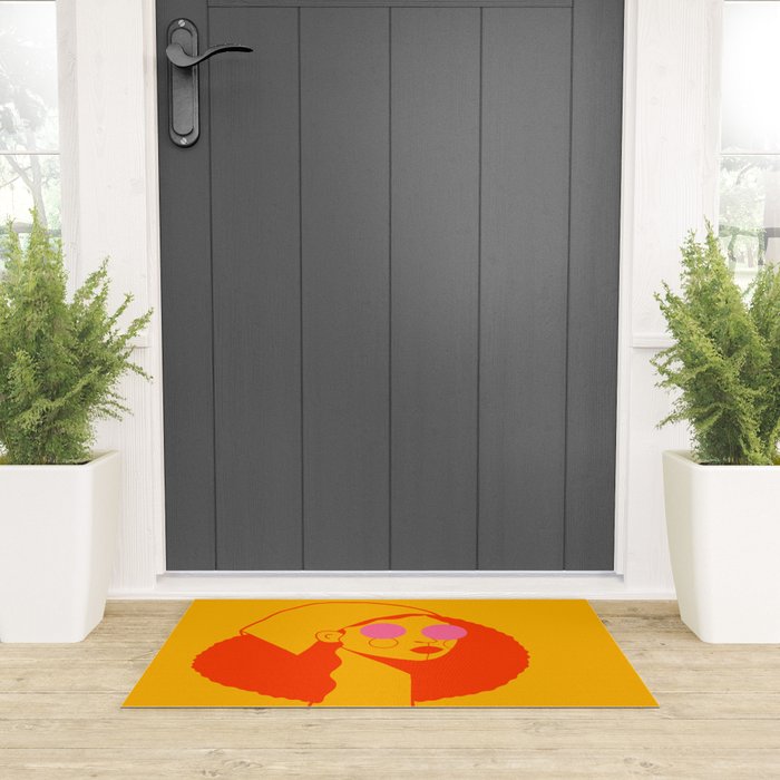 Bold and Bright - Afro Woman Portrait in Hot Pink and Orange Welcome Mat Gallery Image 3