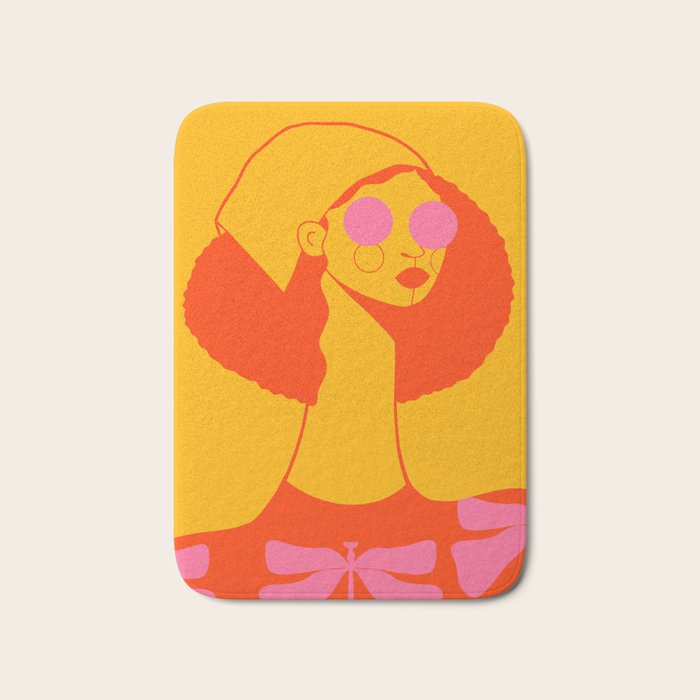 Bold and Bright - Afro Woman Portrait in Hot Pink and Orange Bath Mat Gallery Image 1