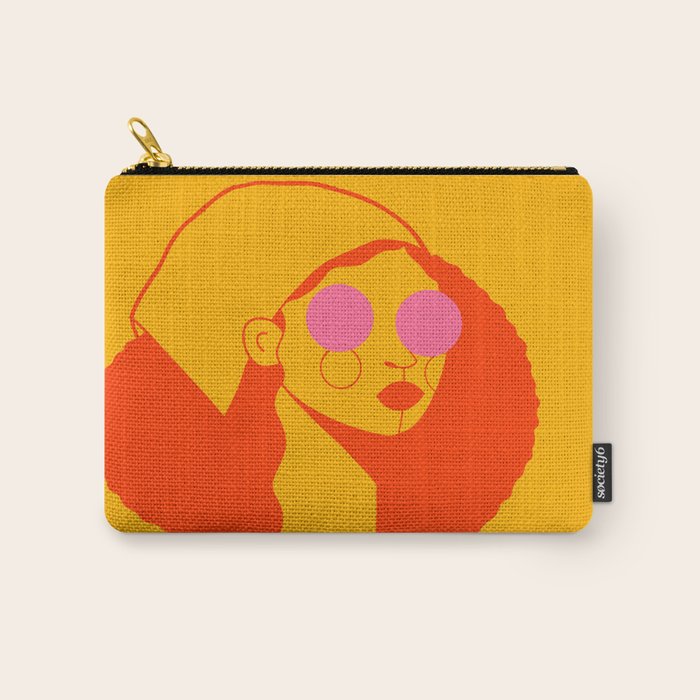 Bold and Bright - Afro Woman Portrait in Hot Pink and Orange Carry All Pouch Gallery Image 1