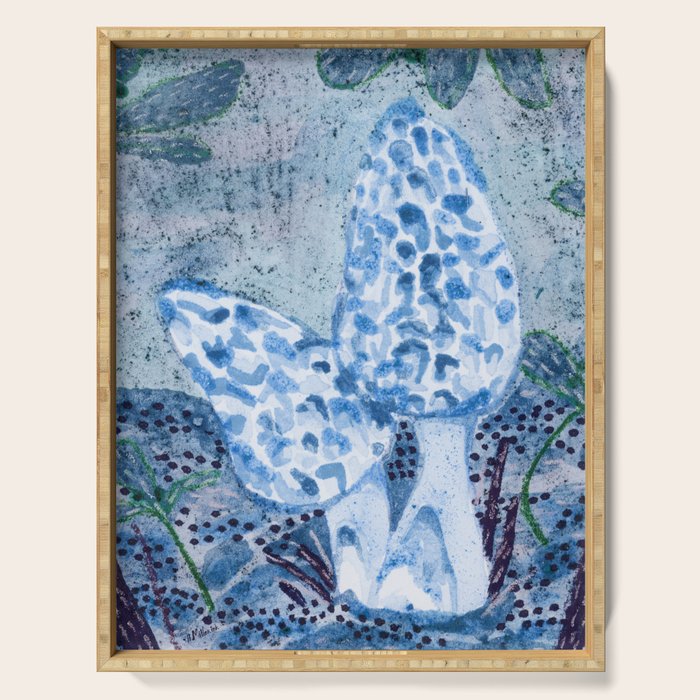 Little Morel Mushrooms in Blue Night Serving Tray Gallery Image 1