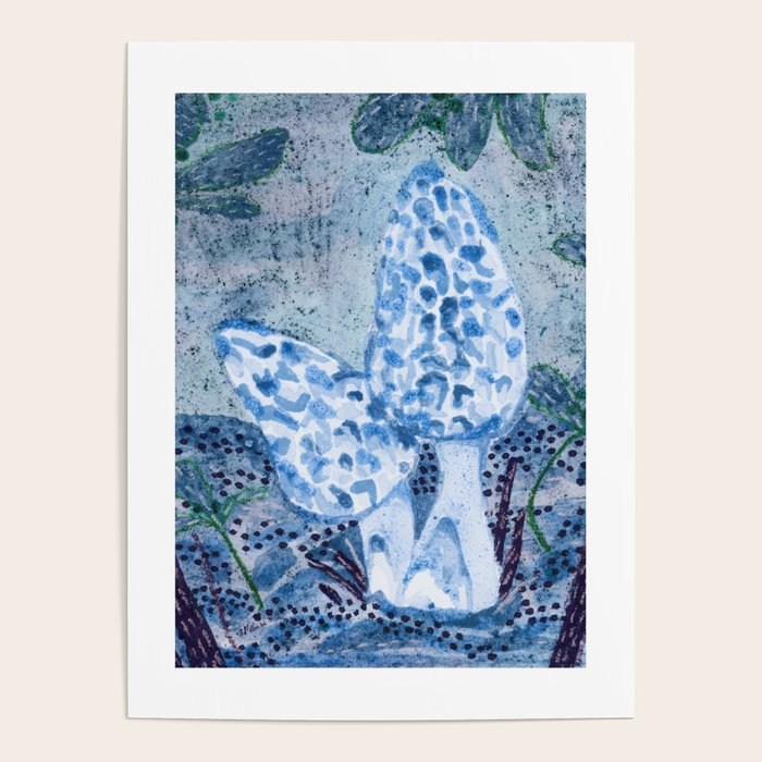 Little Morel Mushrooms in Blue Night Poster Gallery Image 1