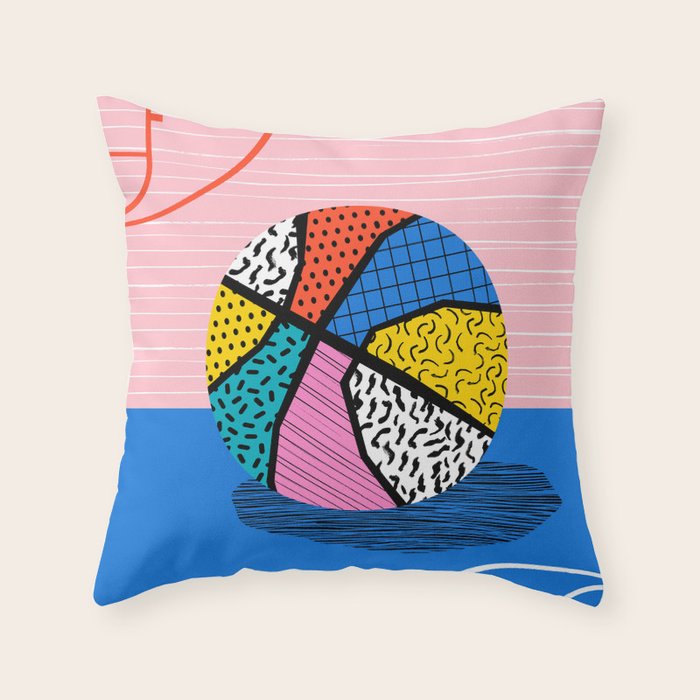 Dish - memphis art print, basketball art print, sports art print, 80s art prints, retro art Throw Pillow Gallery Image 1
