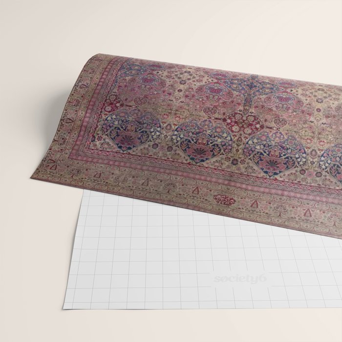 Antique Persian Golden Plum Rose Kirman Rug Print Wrapping Paper Gallery Image 2