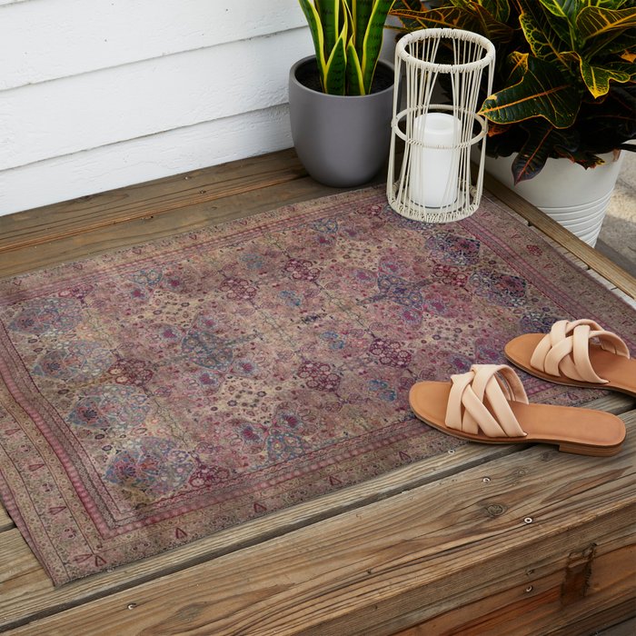 Antique Persian Golden Plum Rose Kirman Rug Print Outdoor Rug Gallery Image 2