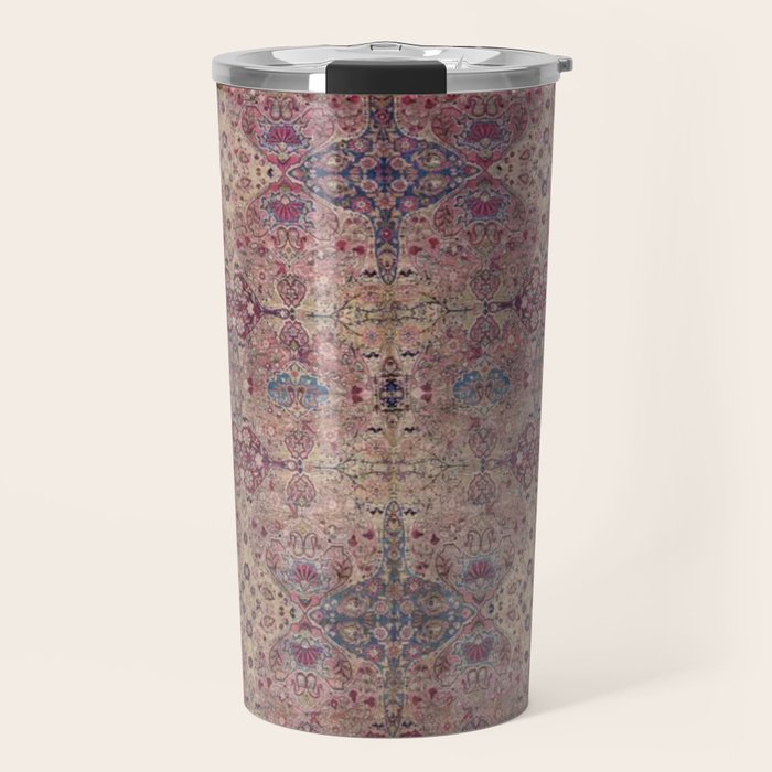 Antique Persian Golden Plum Rose Kirman Rug Print Travel Mug Gallery Image 1