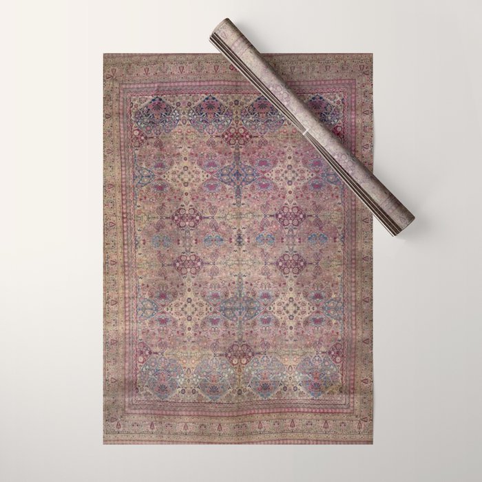 Antique Persian Golden Plum Rose Kirman Rug Print Wrapping Paper Gallery Image 1