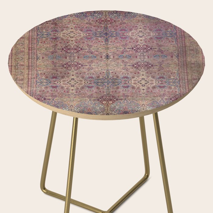 Antique Persian Golden Plum Rose Kirman Rug Print Side Table Gallery Image 2