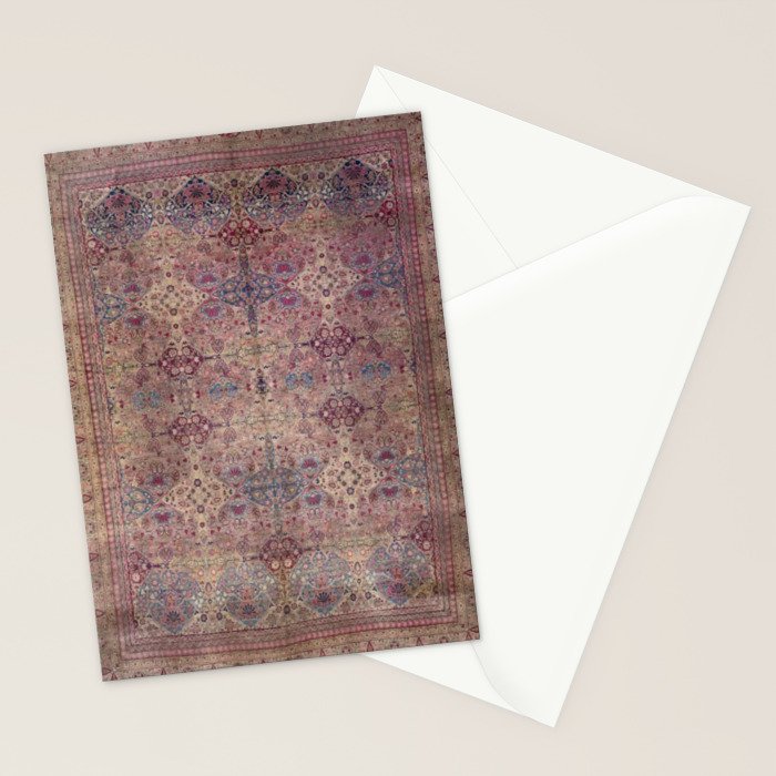 Antique Persian Golden Plum Rose Kirman Rug Print Stationery Card Gallery Image 2