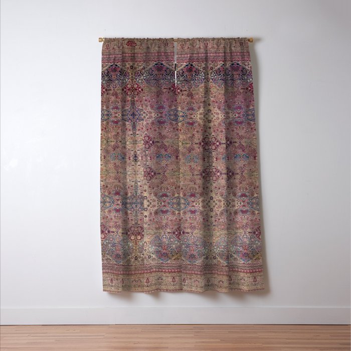 Antique Persian Golden Plum Rose Kirman Rug Print Window Curtain Gallery Image 3