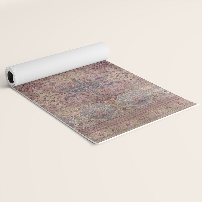 Antique Persian Golden Plum Rose Kirman Rug Print Yoga Mat Gallery Image 2