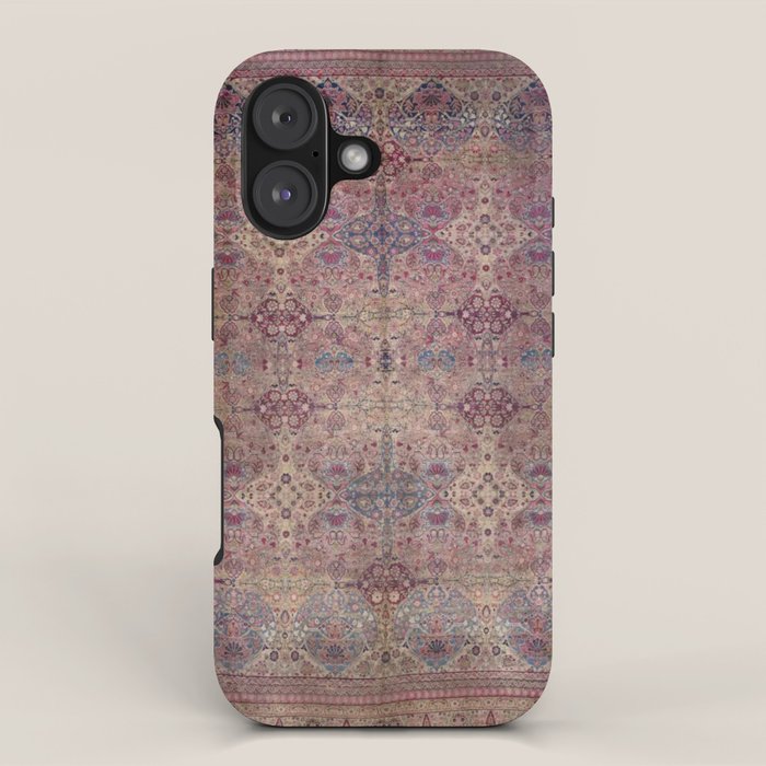 Antique Persian Golden Plum Rose Kirman Rug Print iPhone Case Gallery Image 1