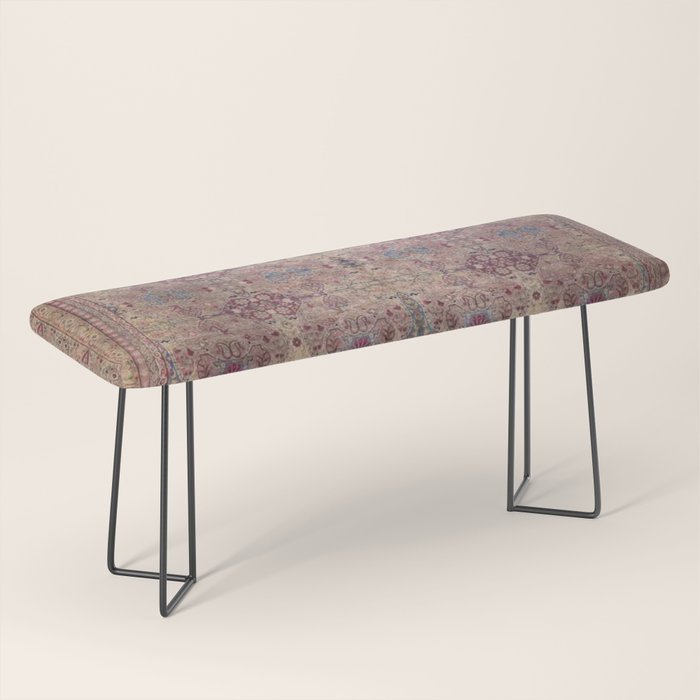 Antique Persian Golden Plum Rose Kirman Rug Print Bench Gallery Image 1