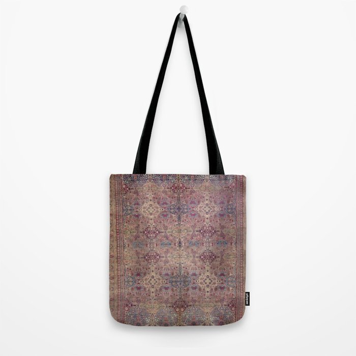 Antique Persian Golden Plum Rose Kirman Rug Print Tote Bag Gallery Image 2